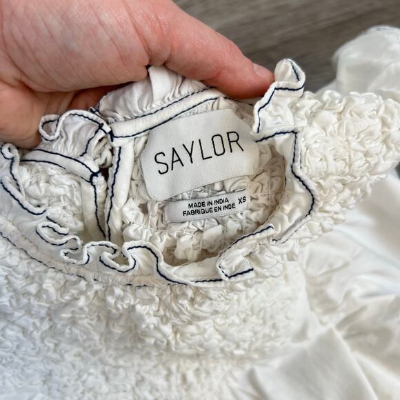 SAYLOR Chantae Smocked Neck Flutter Sleeves White Twill Mini Dress (Sz XS) - Picture 6 of 16